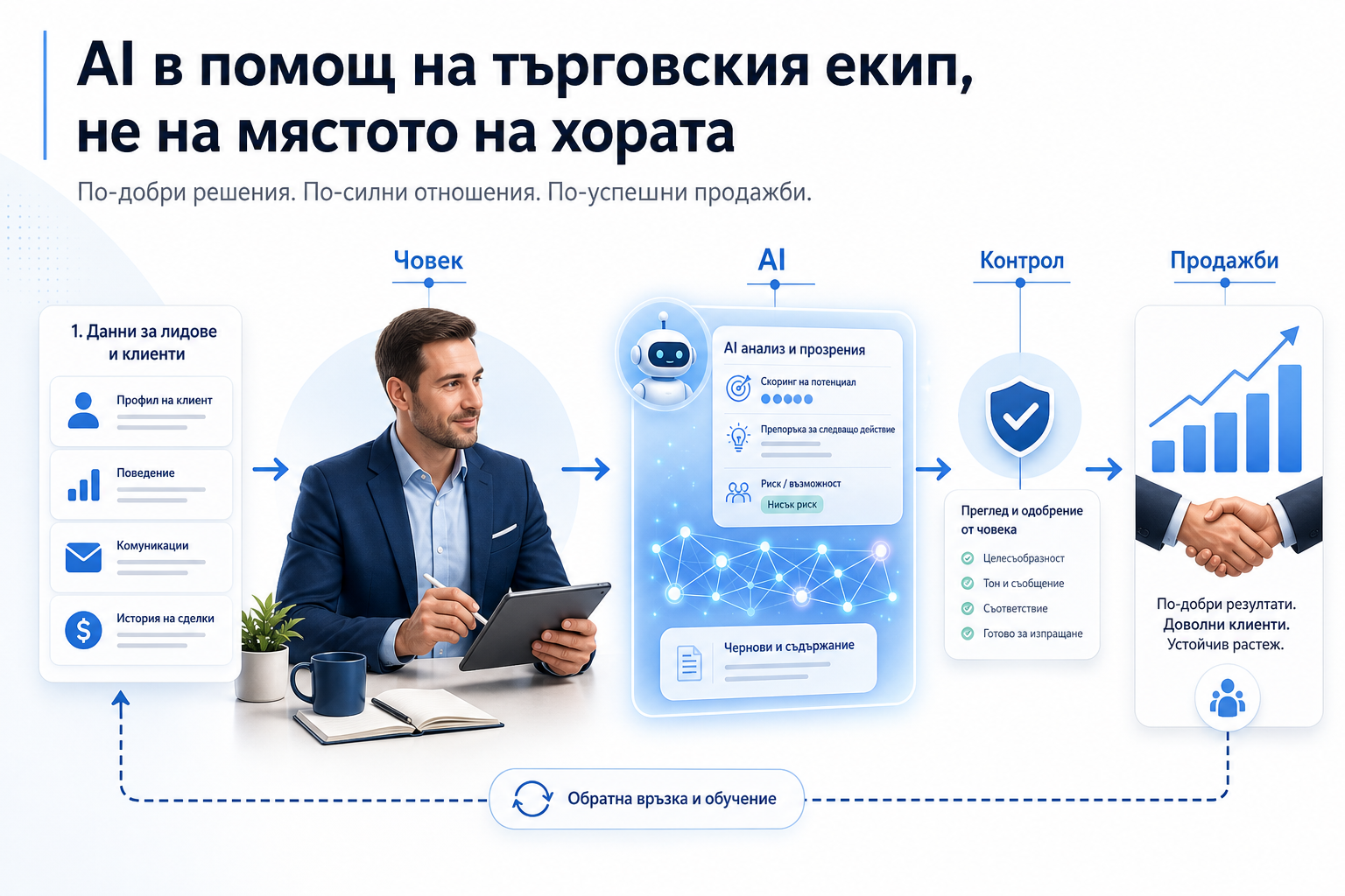 AI в продажбите работи най-добре като помощник, не като пълна замяна