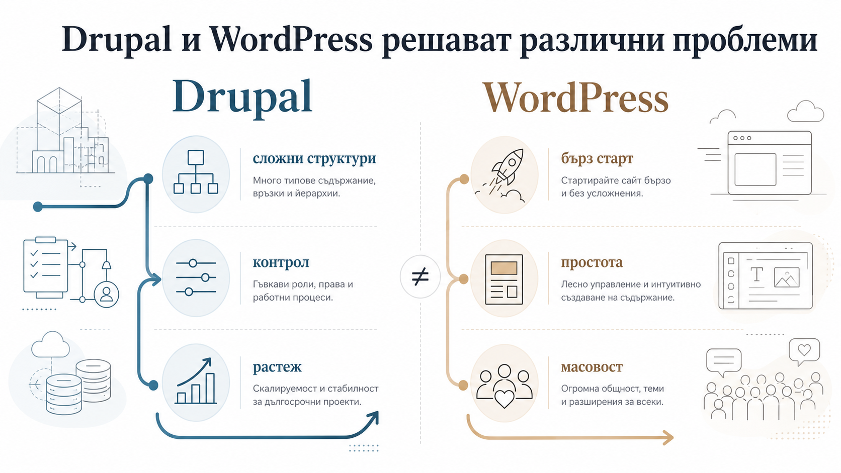Drupal и WordPress решават различни проблеми