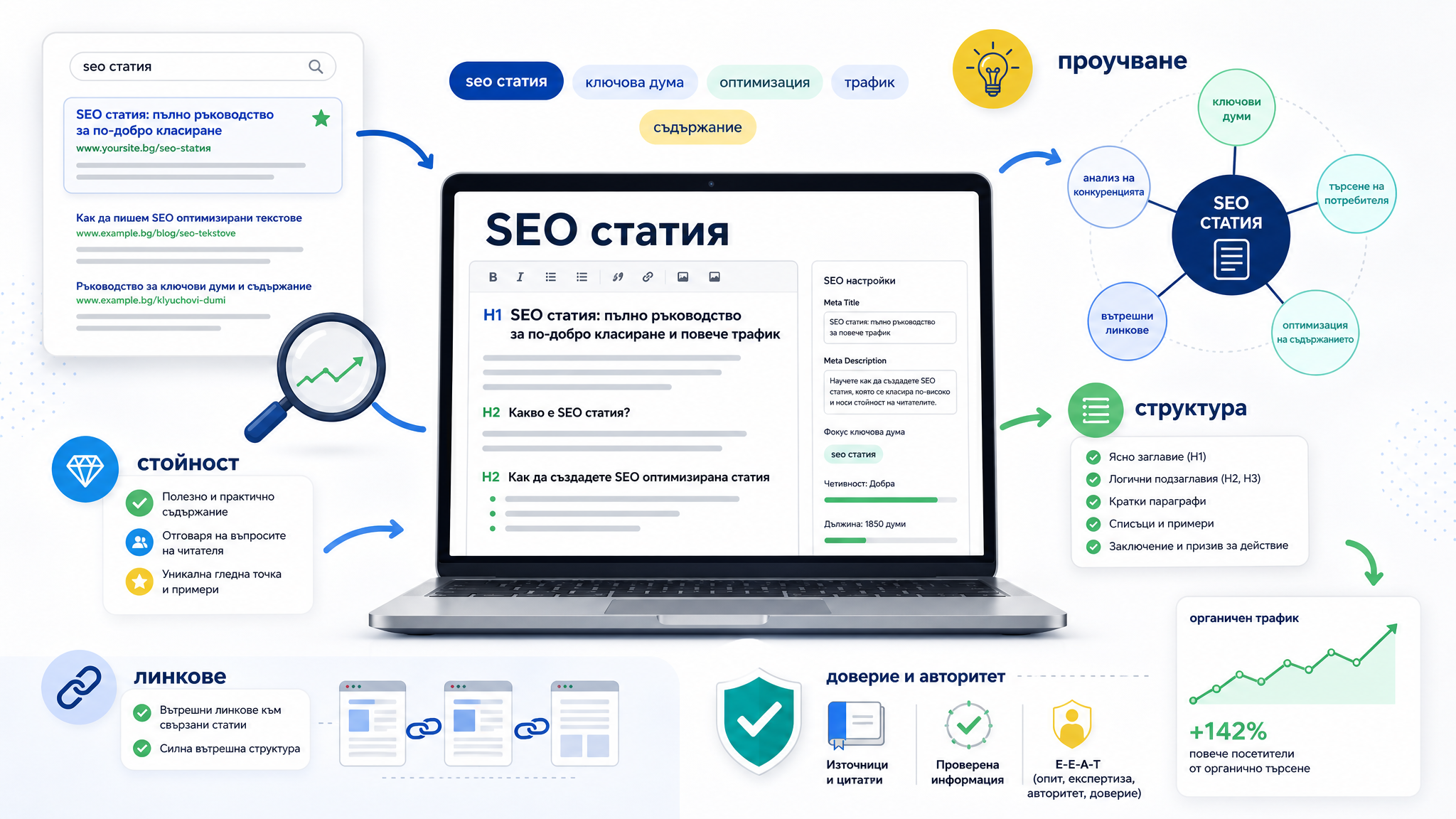 Как се прави SEO оптимизация на статия: практично ръководство за собственици на сайт