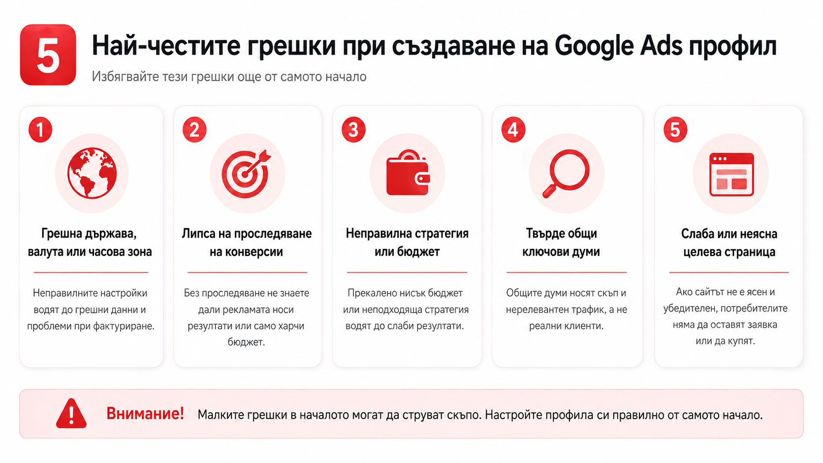 Най-честите грешки при създаване на Google Ads профил