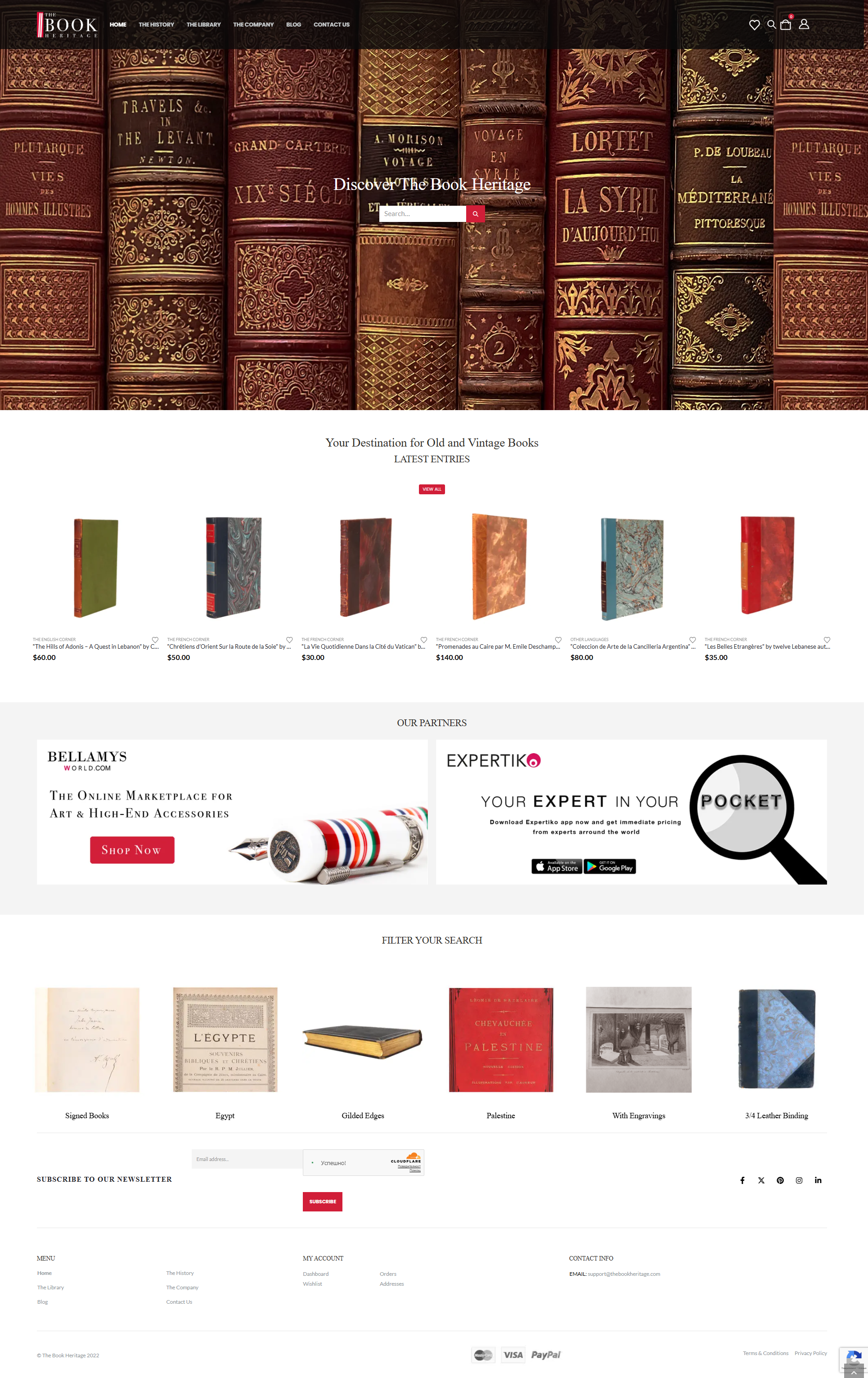 Скрийншот на онлайн магазин за редки книги (thebookheritage.com)