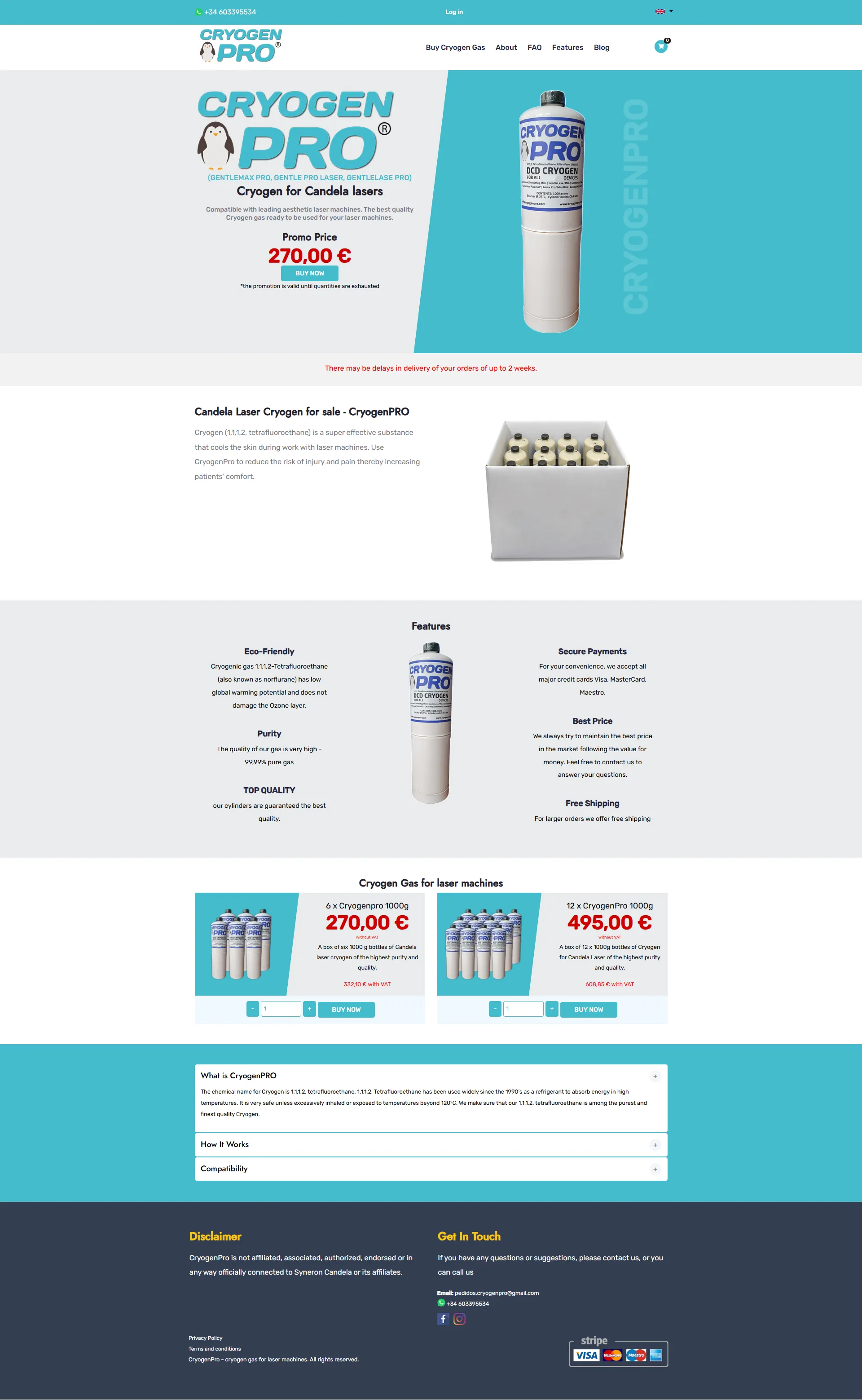 Скрийншот на сайт за криогенен газ за лазери (cryogenpro.com)