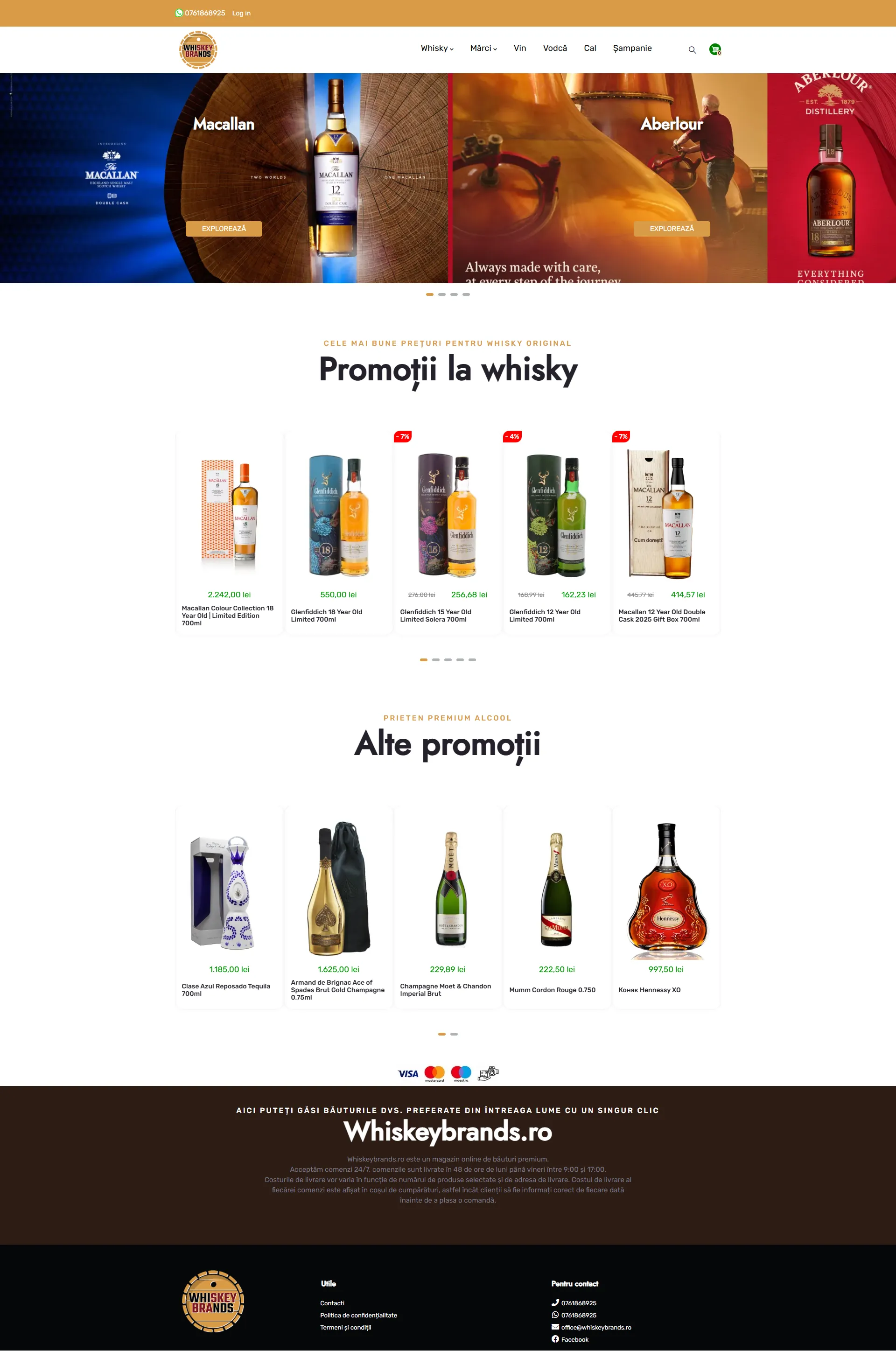 Скрийншот на онлайн магазин за уиски (whiskeybrands.ro)